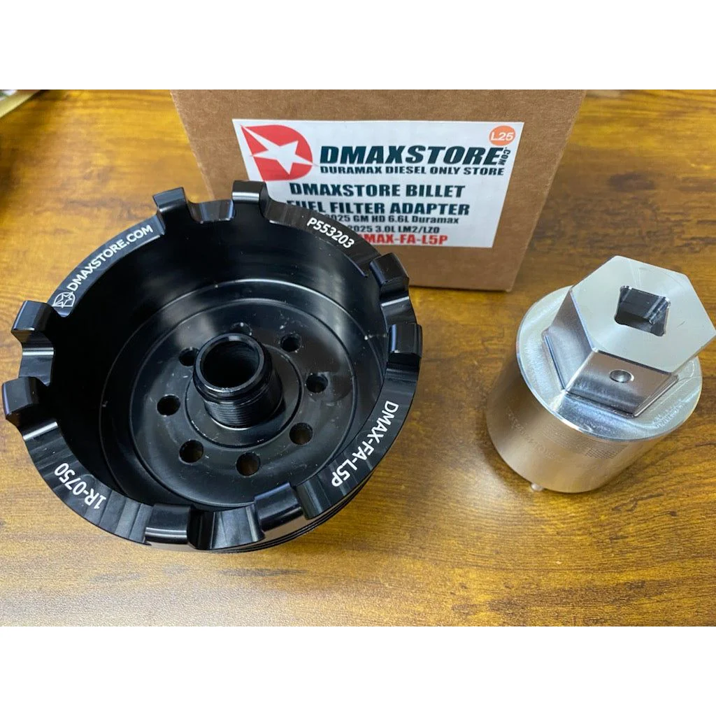 DmaxStore Billet Fuel Filter Adapter, 2017-2026 L5P & 2020-2026 LM2/LZ0 (Scratch & Dent)