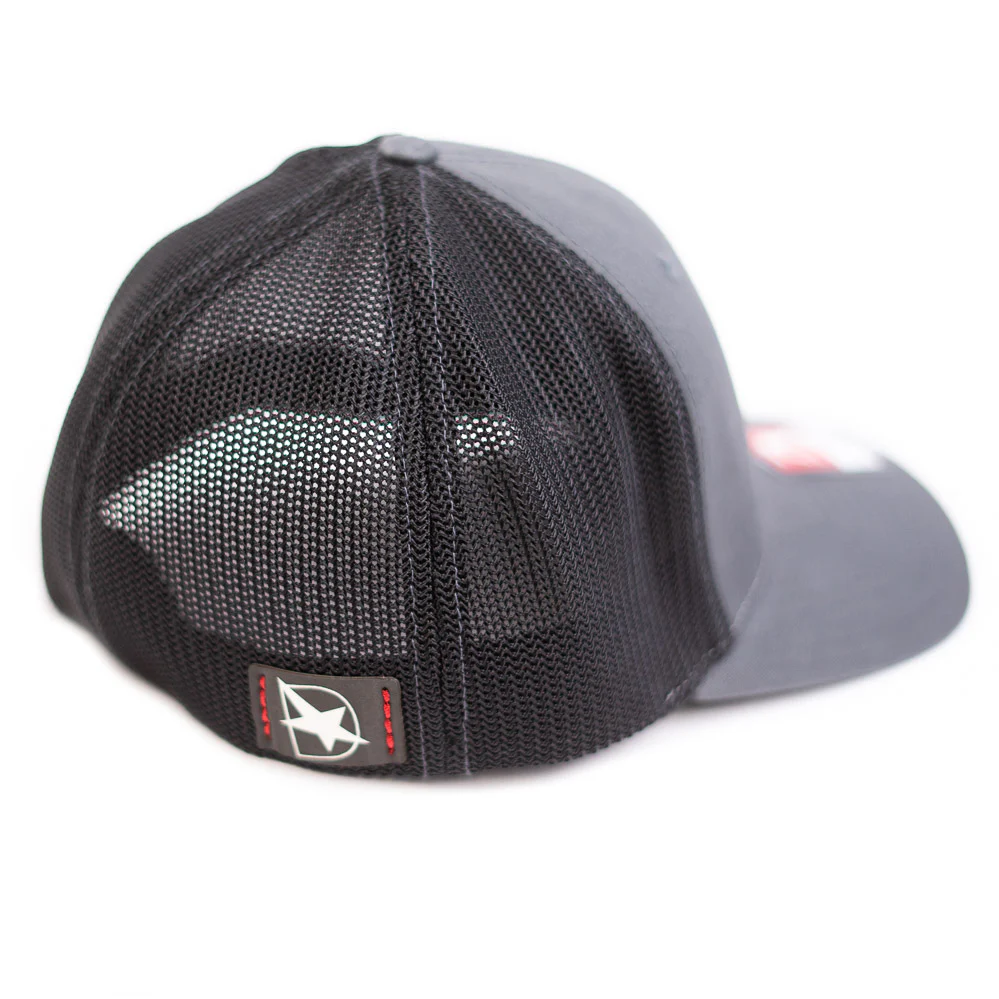 DmaxStore R-Flex Trucker Leather Patch Hat Grey/Black - Image 2